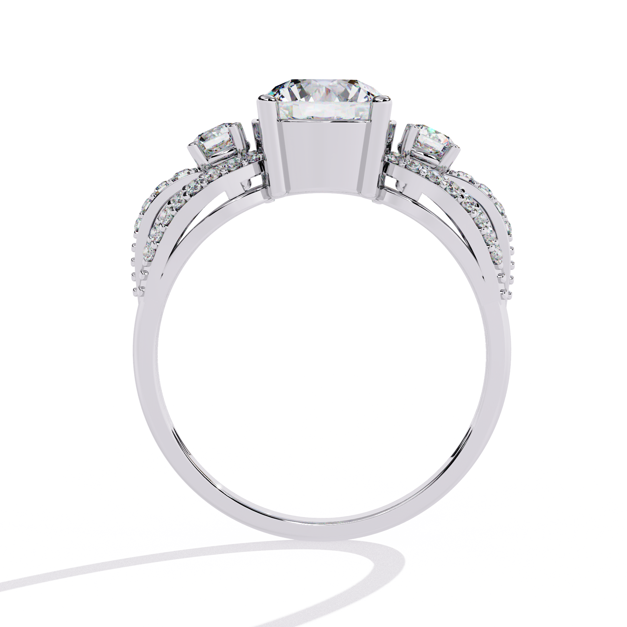 Solitairekart 1.64 ct Three Stone Halo Ring – 14K Yellow Gold